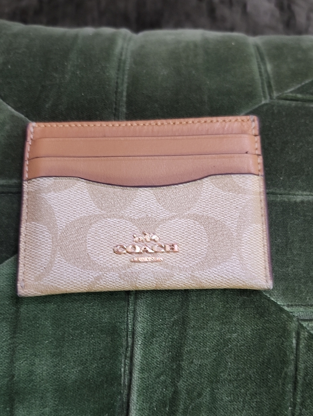 Coach Signature Canvas and Leather Card Holder in Tan EUC